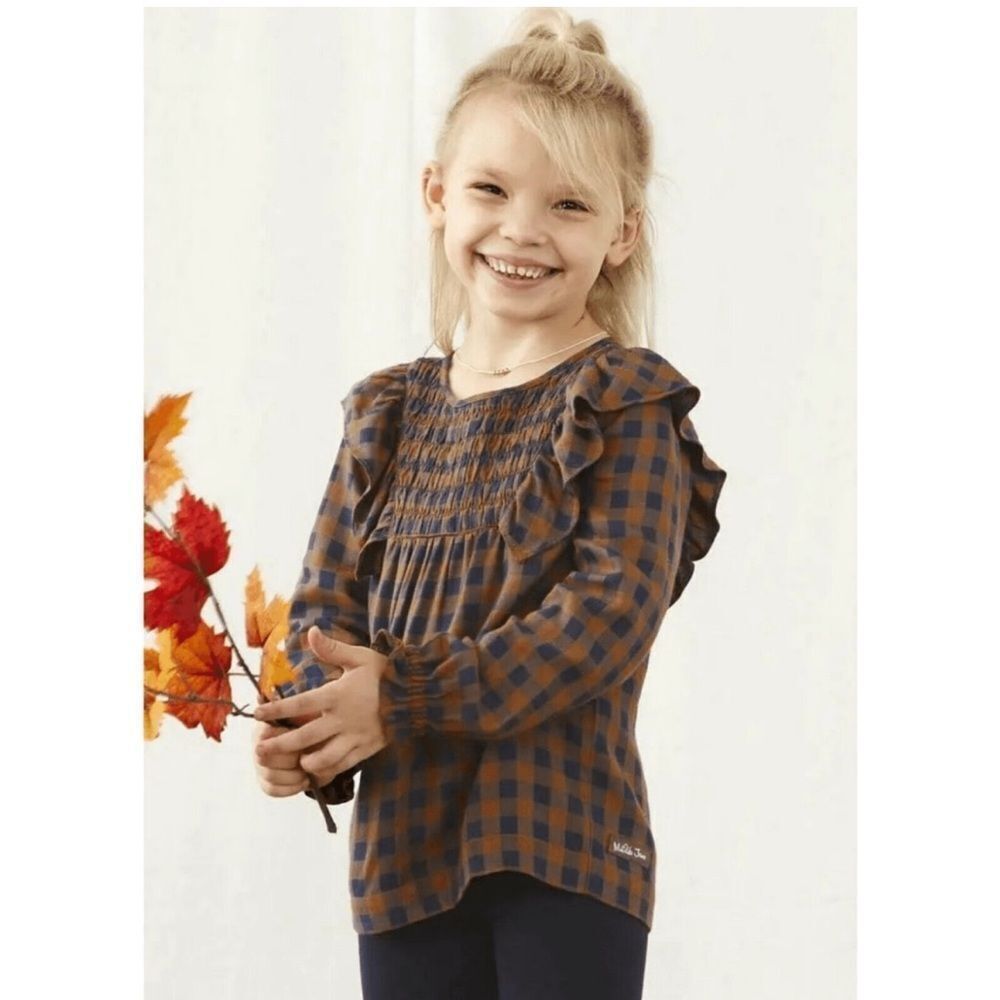 Matilda Jane silvi brown and blue check smocked tunic top long sleeve size 4